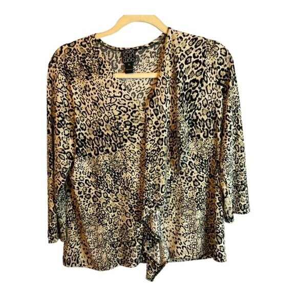 Clara‎ Sun Woo Blouse Women's Petite Large Cheetah Ruffle - Picture 1 of 4